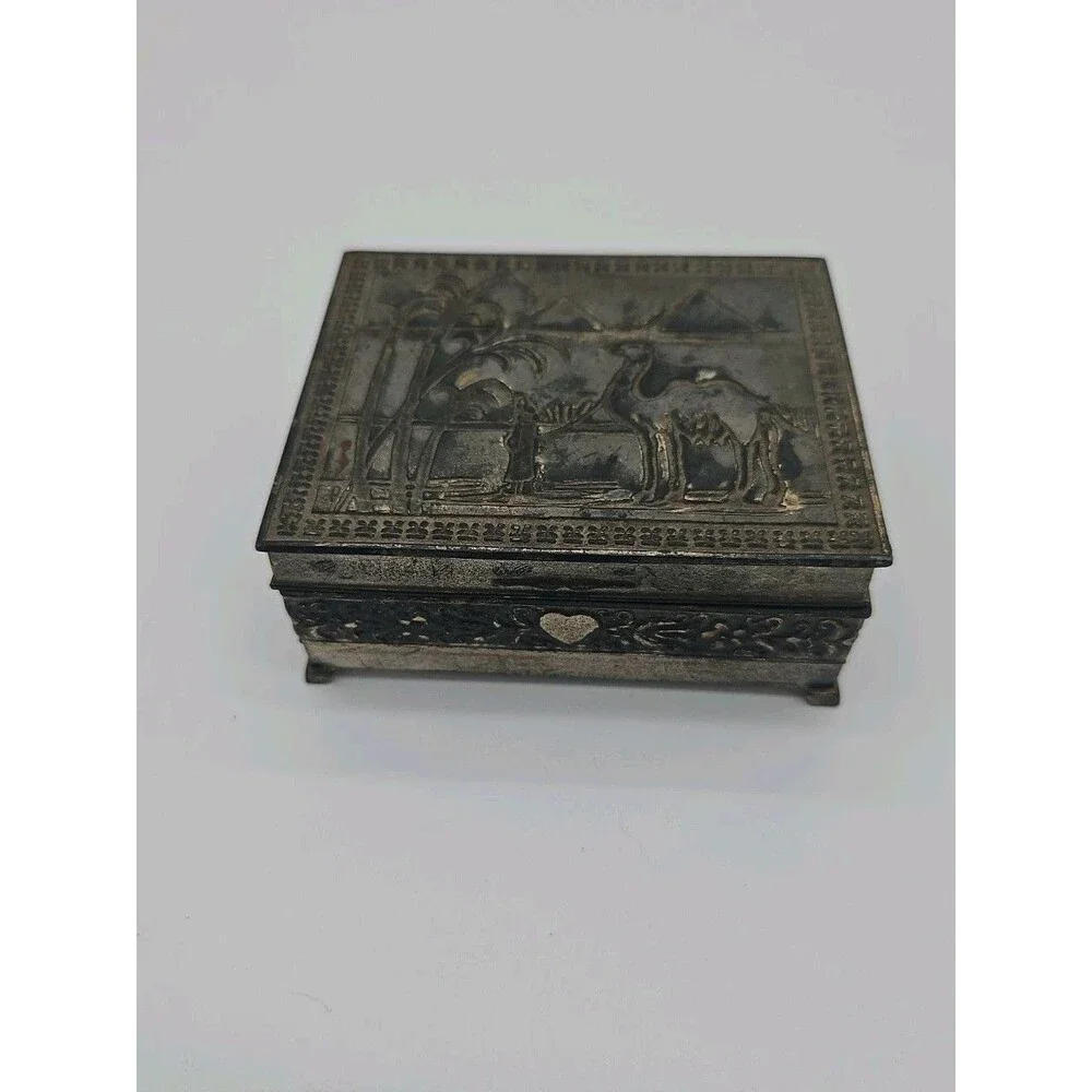 Vintage Metal Trinket Box Wood Interior Made in Japan